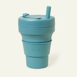 NEW Stojo 16 oz Collapsible Cup Aqua Blue Teal Dishwasher Safe Silicone